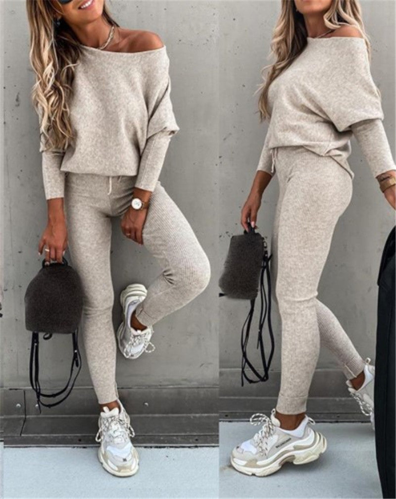 Fashionable Casual High Neck and Pants Two-Piece Set