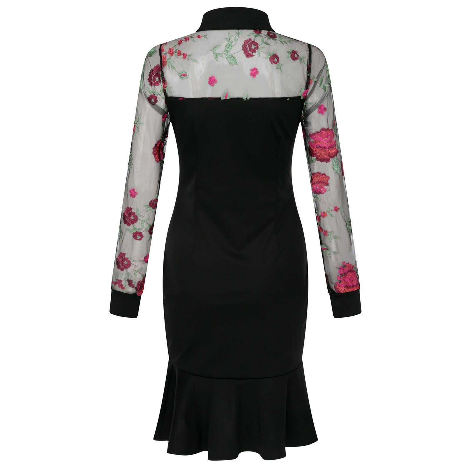 Embroidered Beaded Mesh Dress with Ruffled Sleeves