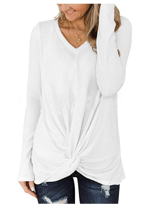 Waffle V-neck Long Sleeve Twisted Knit Top