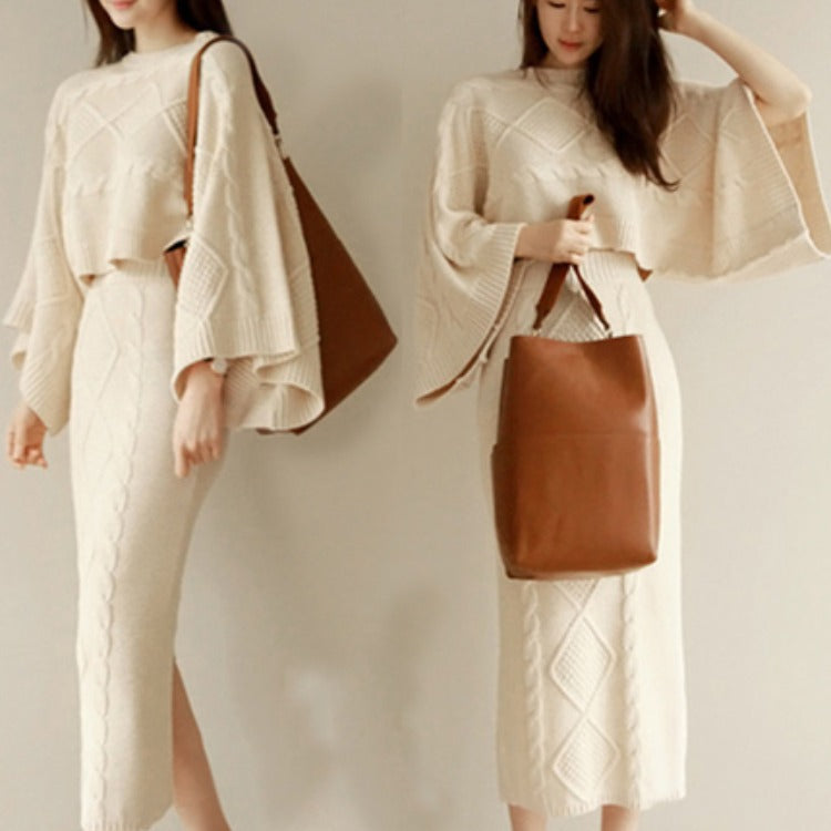 Korean Style Autumn Winter Knit Sweater Dress Set