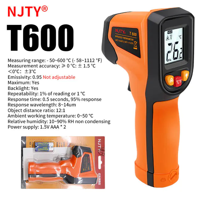 Digital Infrared Thermometer NJTY -50 to 600 ℃ Laser Gun
