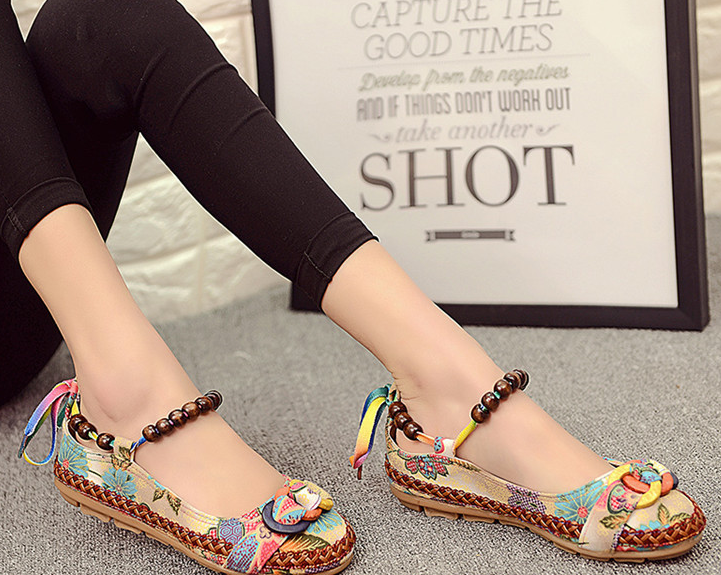 Beaded Fabric Lace-Up Shoes