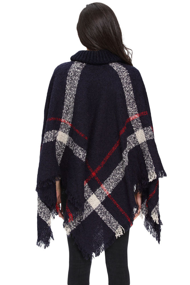 Knit Sweater with Turtleneck and Fringe Cape Design