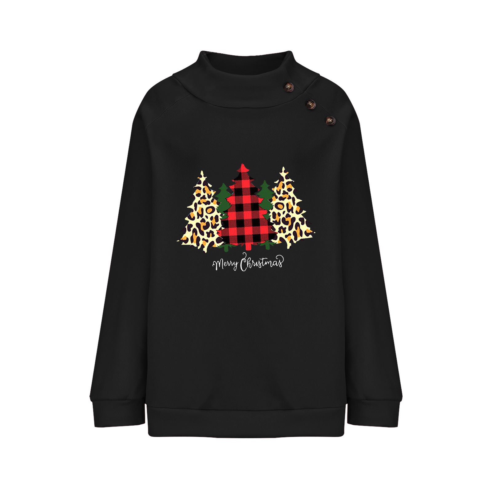 Loose Long Sleeve Round Neck Button Sweatshirt for Women