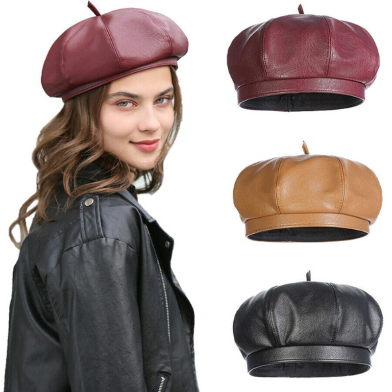 Korean Style PU Octagonal Fashion Hat