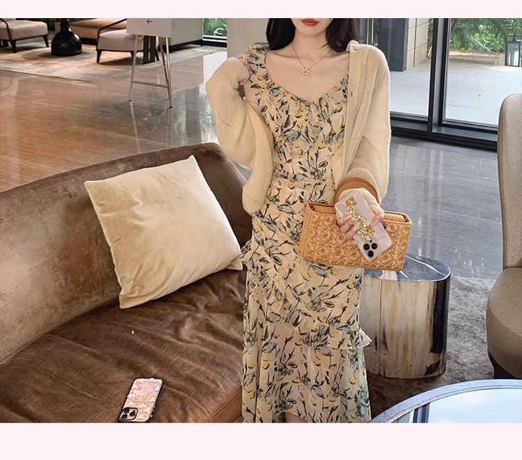 Summer Mid Length Printed Chiffon Dress