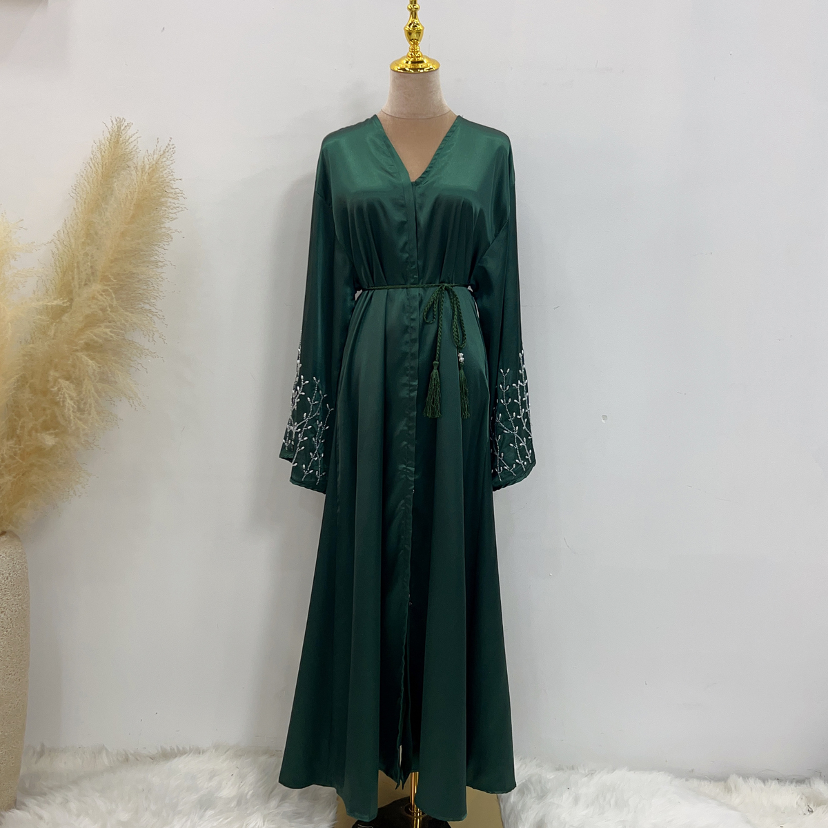 Party Daily Solid Color Handmade Beading Dress Robe