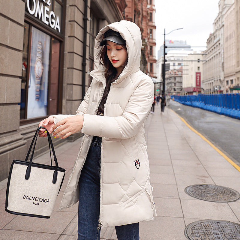 Women's Long Hooded Cotton Jacket for Fall/Winter