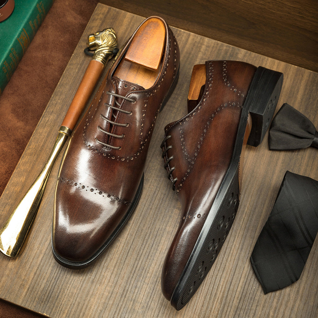 Men's Cowhide Brock Oxford Shoes in British Style