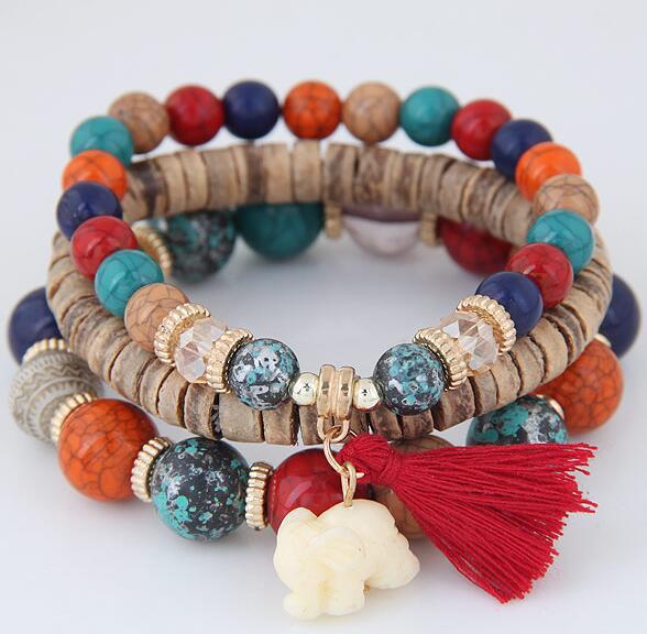 Stylish Elephant Charm Beaded Bracelet with Tassels