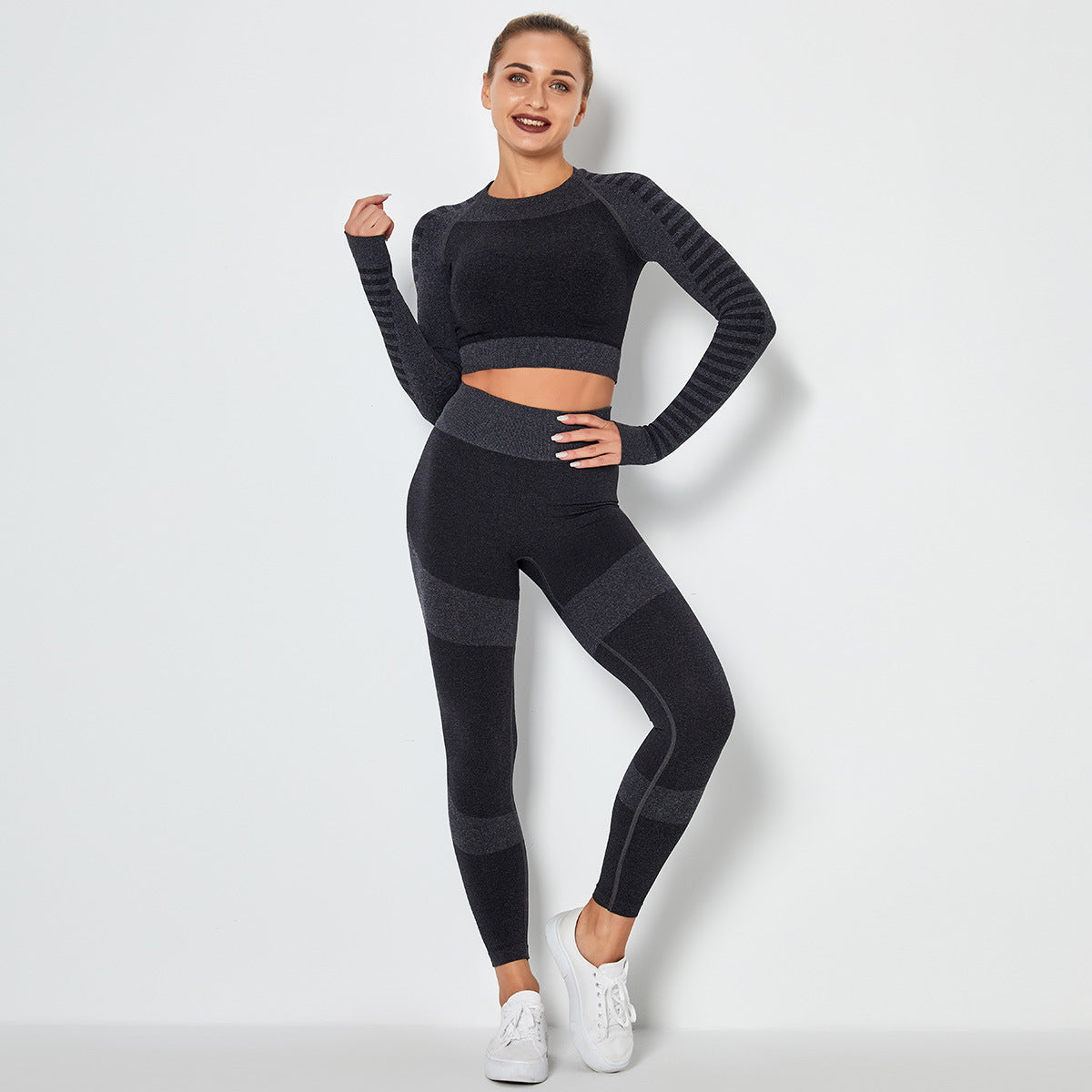 Seamless High-Stretch Yoga Set with Long Sleeve Top