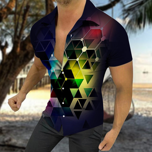 Men's Casual Summer Hawaiian Print Short Sleeve Shirt