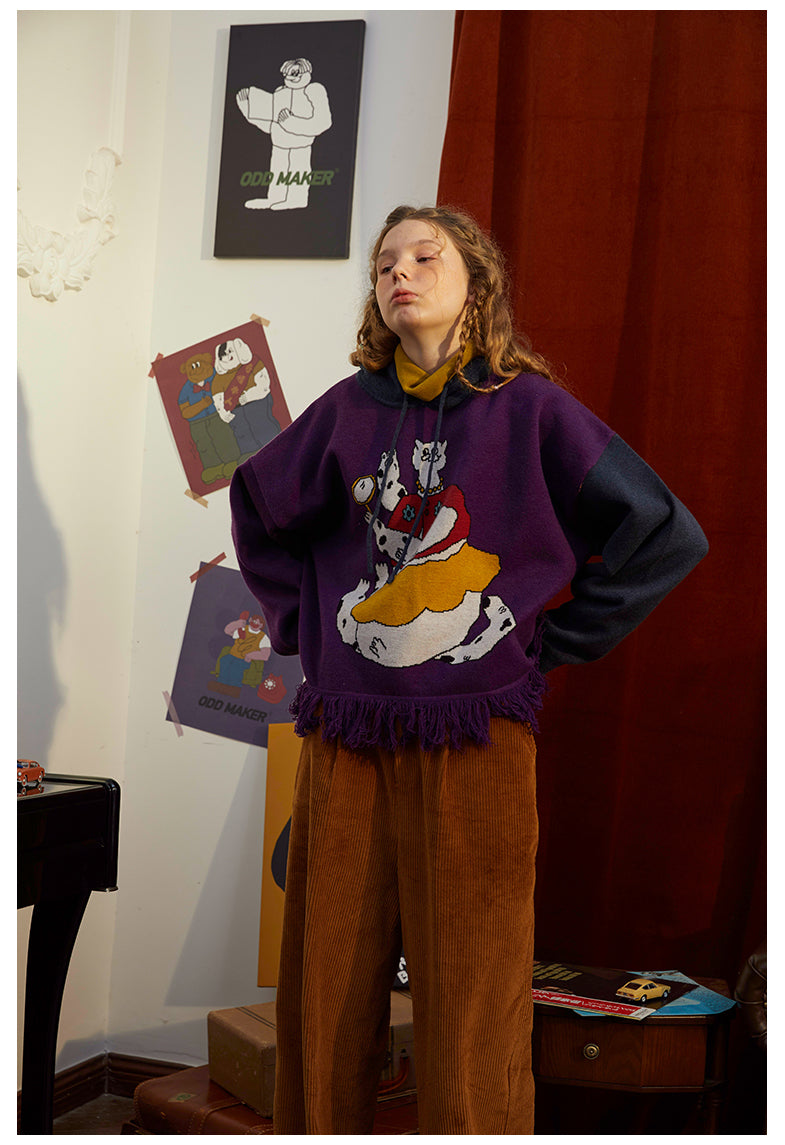Odd Maker Cat Mirror Sweater with Tassels for Women