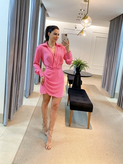 Fashionable Solid Color Ruffle Short Cardigan Dress