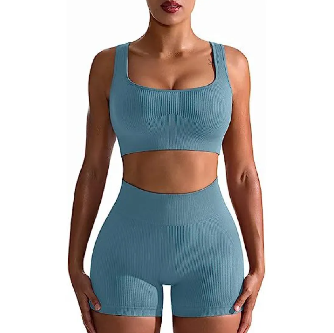 Women's Ribbed High Waist Shorts and Vest Set