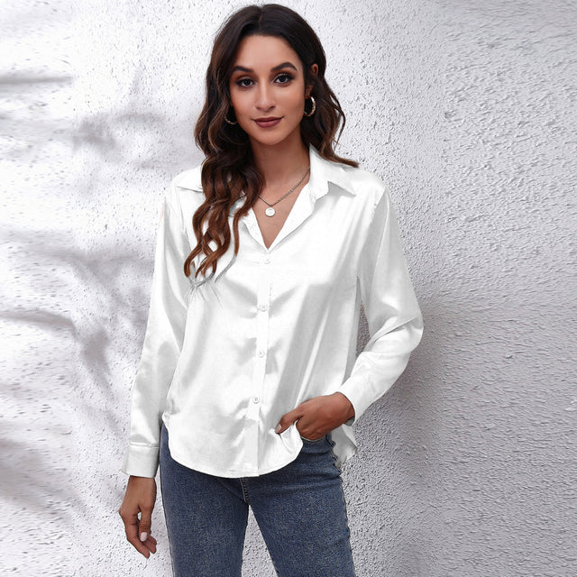 Elegant Loose Long Sleeve Satin Silk Women's Shirt