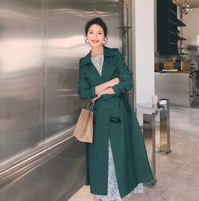 New Women's Mid-Length Big Lapel Windbreaker