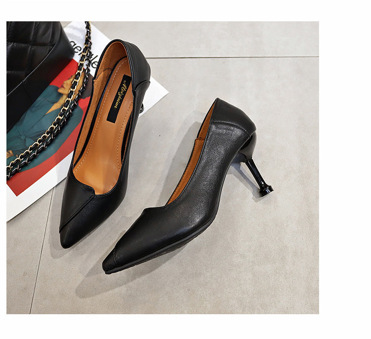 Black Pointed Toe High Heels - Soft Leather Design