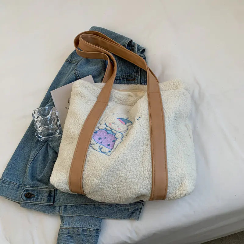 Trendy Large Capacity Fashion Fur Shoulder Tote Bag