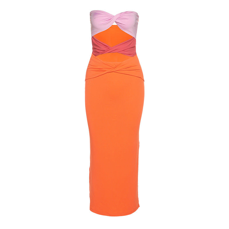 2023 Women's Strapless Color-blocked Bodycon Dress