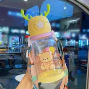 Cute Cartoon Antler Water Bottle 600ml with Strap