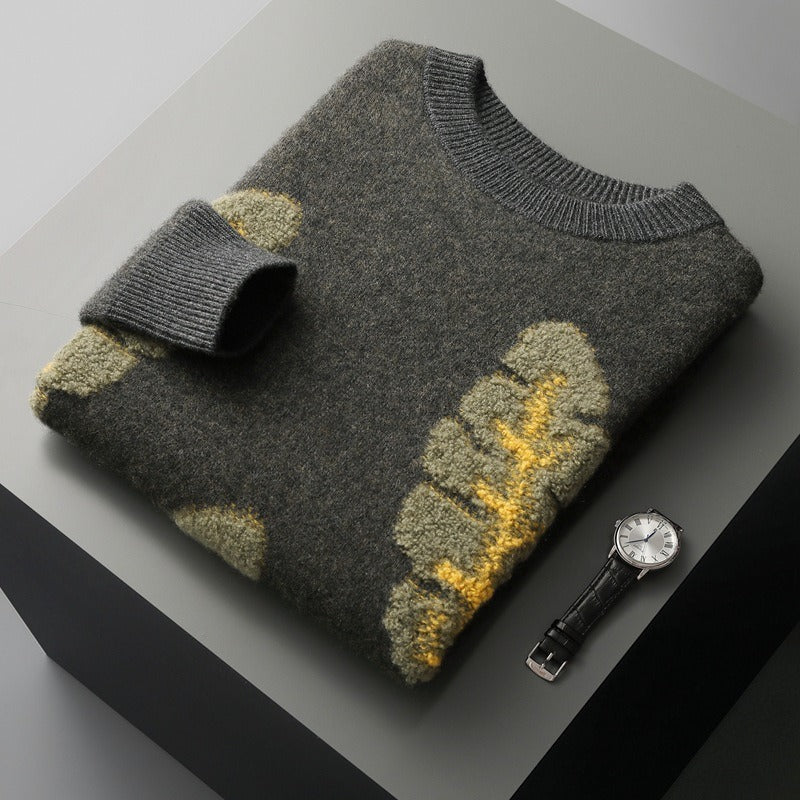 Men's Woolen Crew Neck Jacquard Sweater
