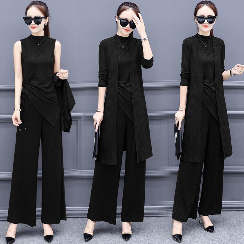Knitted Long Sleeve Set with Wide Leg Pants