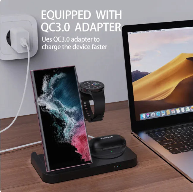 Foldable 3-in-1 Wireless Charger for Watch, Mobile Phone & Headset