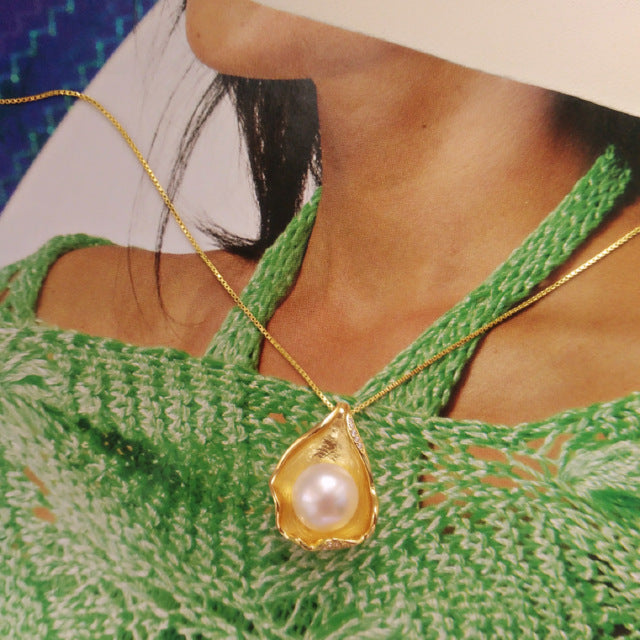 PAG&MAG S925 Silver Necklace with Shell Design & Pearl