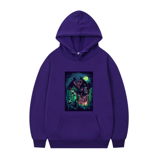Men's Oversized Anime Monster Print Hoodie - Casual Pullover