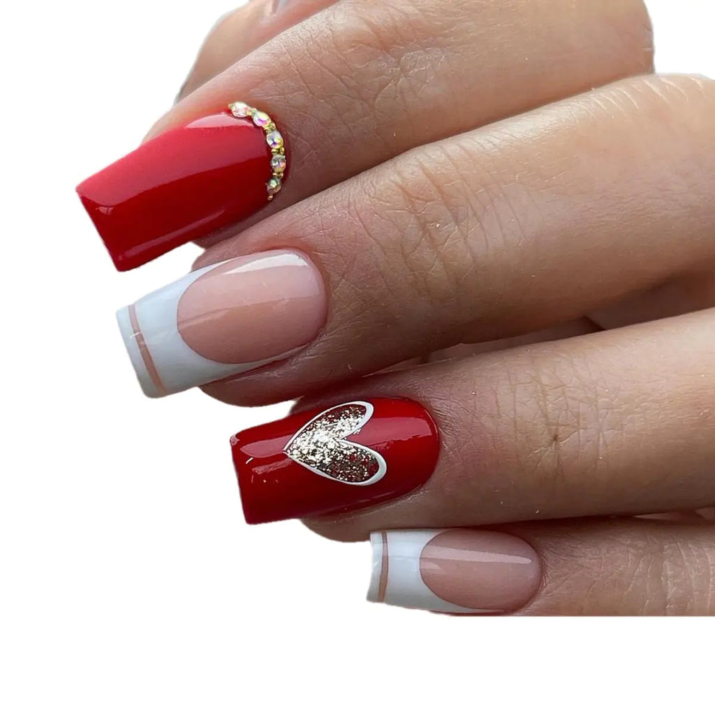 Valentine's Day Press-On Nail Set with Heart Designs