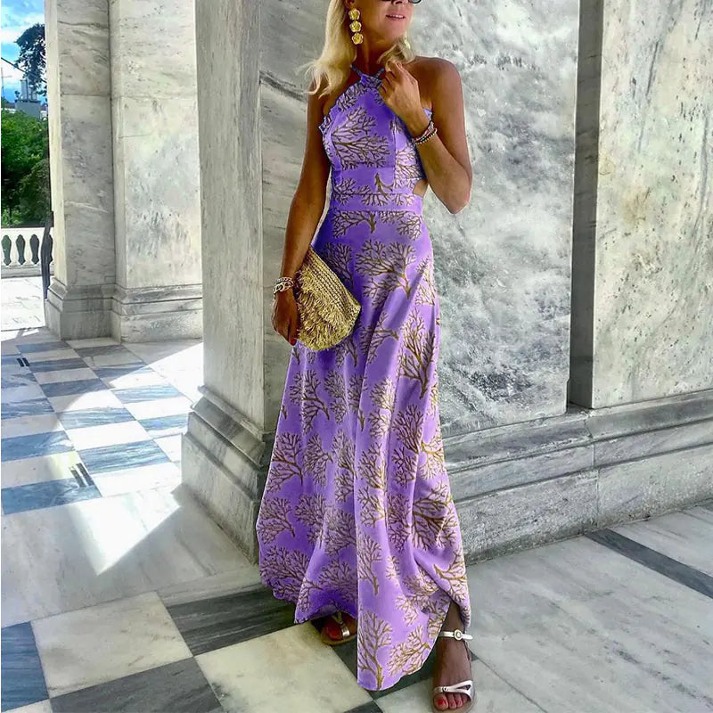 Halterneck Printed Midi Dress for Women