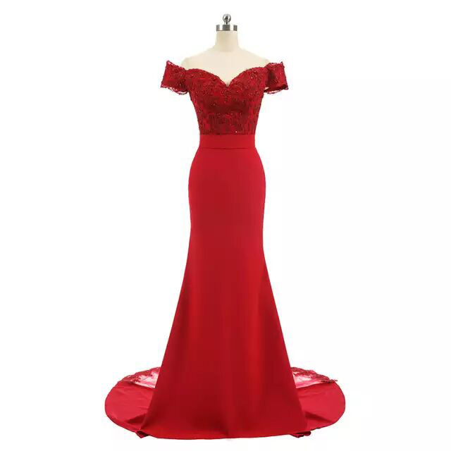 Long Mermaid Fitted Off-the-Shoulder Evening Gown