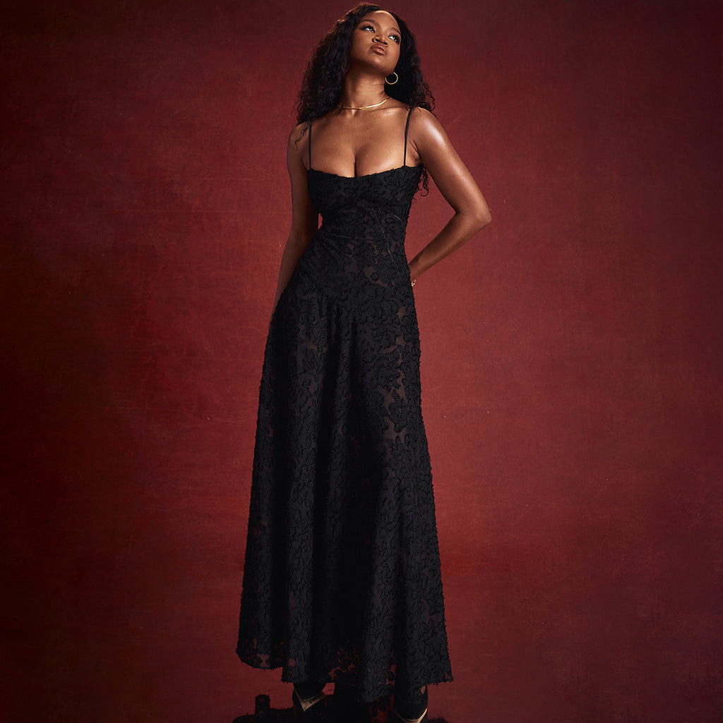 New Sexy Black Sheer Backless Dress Evening Gown