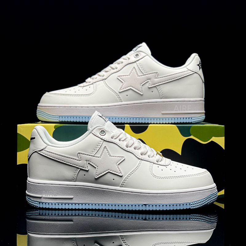 Air Force One Pure White Sneakers in Bone and Ice Blue