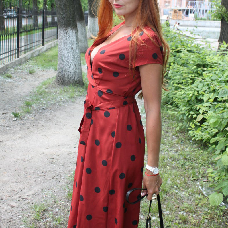 Polka Dot Print Tie Dress - Fashion Casual Style