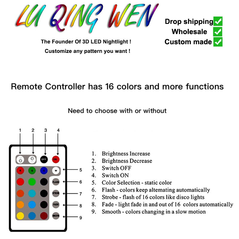 Colorful Touch Remote LED Visual Lamp - Lion King 3D Night Light