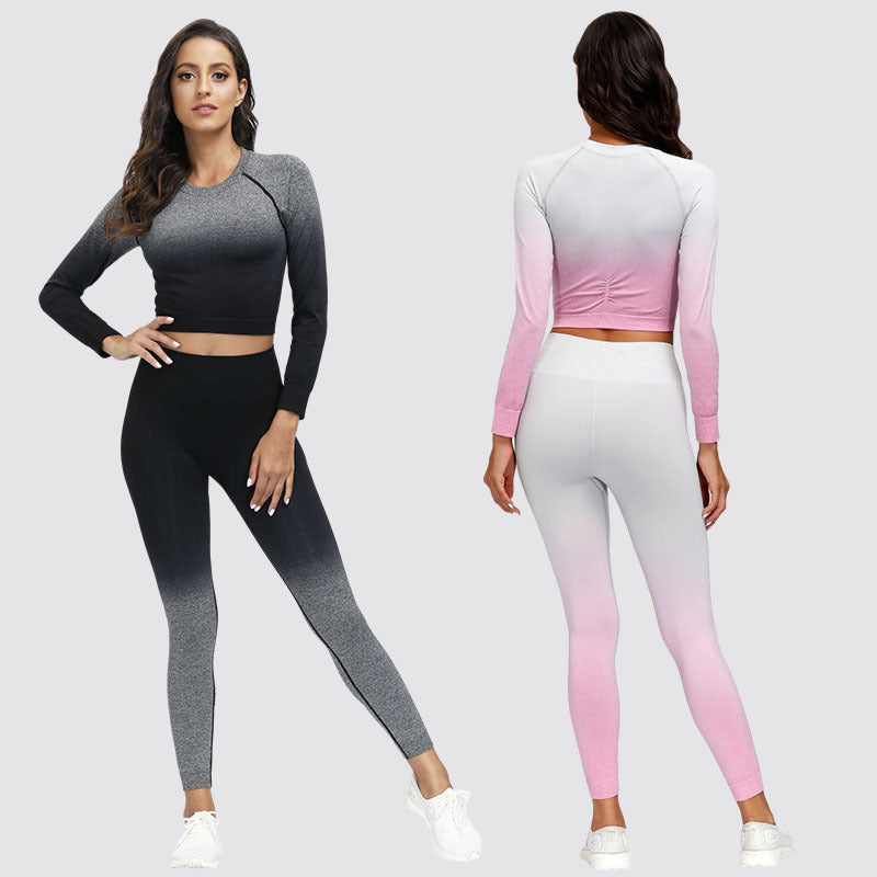 Dyed Sports Dry-Fit Top with Seamless Yoga Pants Set