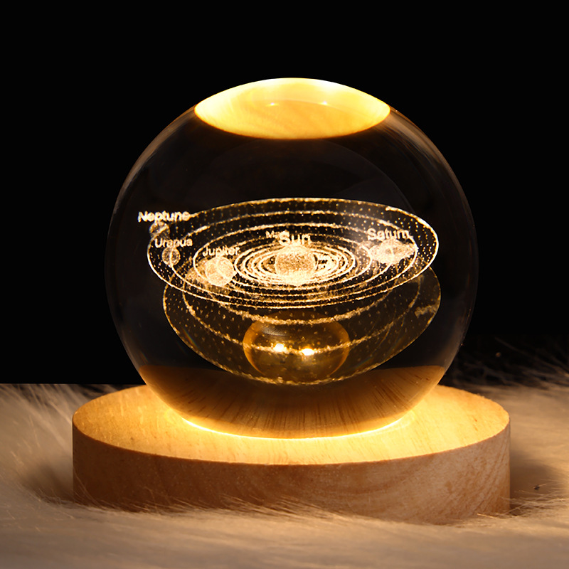 LED Galaxy Crystal Ball Night Light – 3D Planet & Moon Table Lamp for Bedroom, Kids, and Gifts