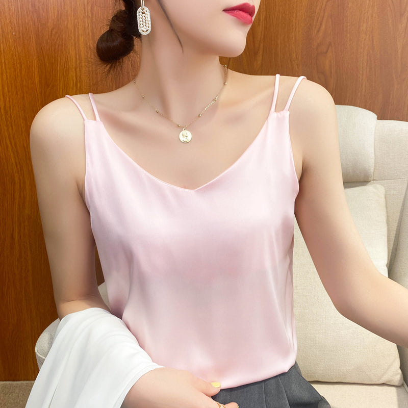Women's Solid Color Mulberry Silk Sexy Sling Top
