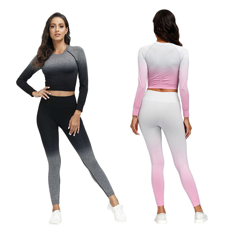 Dyed Sports Dry-Fit Top with Seamless Yoga Pants Set