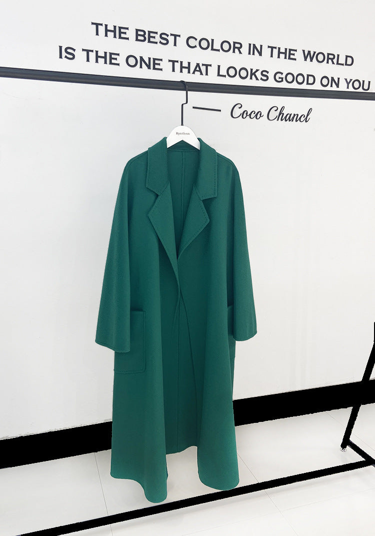 Women's Double-sided Wool Coat with Water Ripple Design