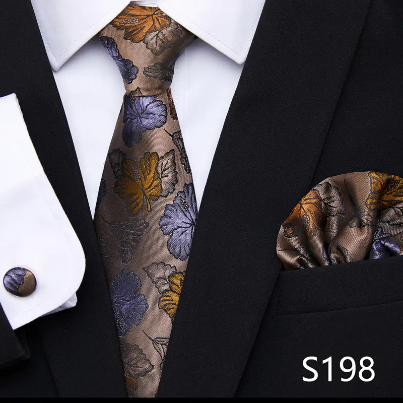 Korean Style Floral Tie and Pocket Square Set for Men