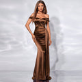 European American High Waist Ribbon Slit Ball Gown