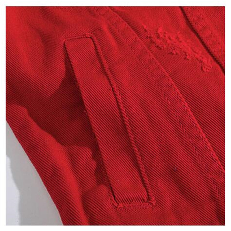 Men's Red Oversized Denim Jacket with Embroidery