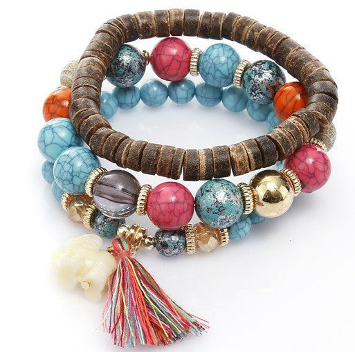 Stylish Elephant Charm Beaded Bracelet with Tassels