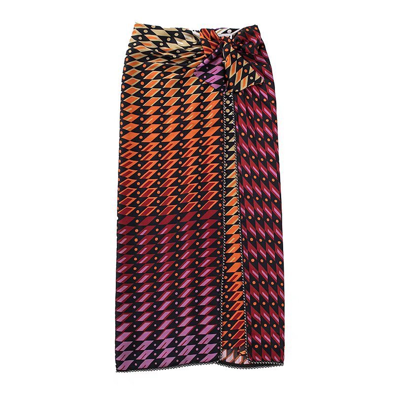 Ladies Fashion Printed Long Skirt with Slit Knot Design
