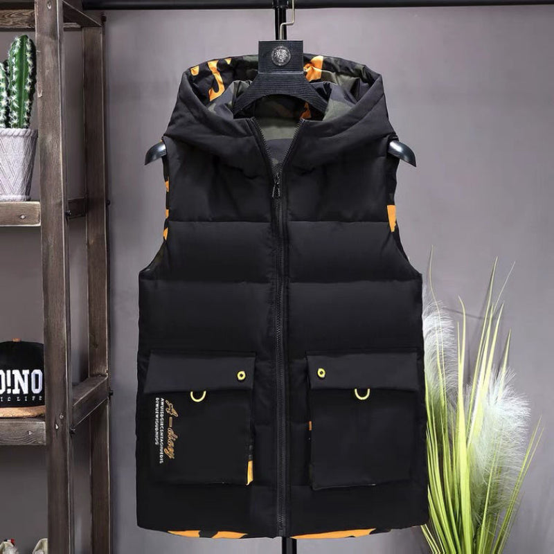 Reversible Thickened Hooded Men's Vest for Fall & Winter