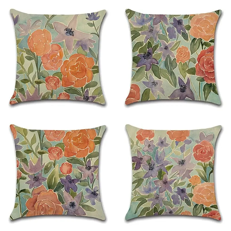 Set of 4 Vintage Floral Pillow Covers for Home Décor