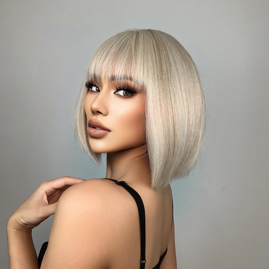 Shoulder-Length Black and Brown Bangs Wig for Women